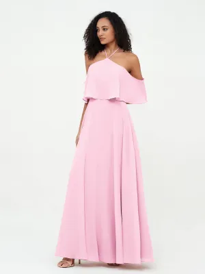 Halter Off the Shoulder Max Dresses with Pockets-Candy Pink Plus Size