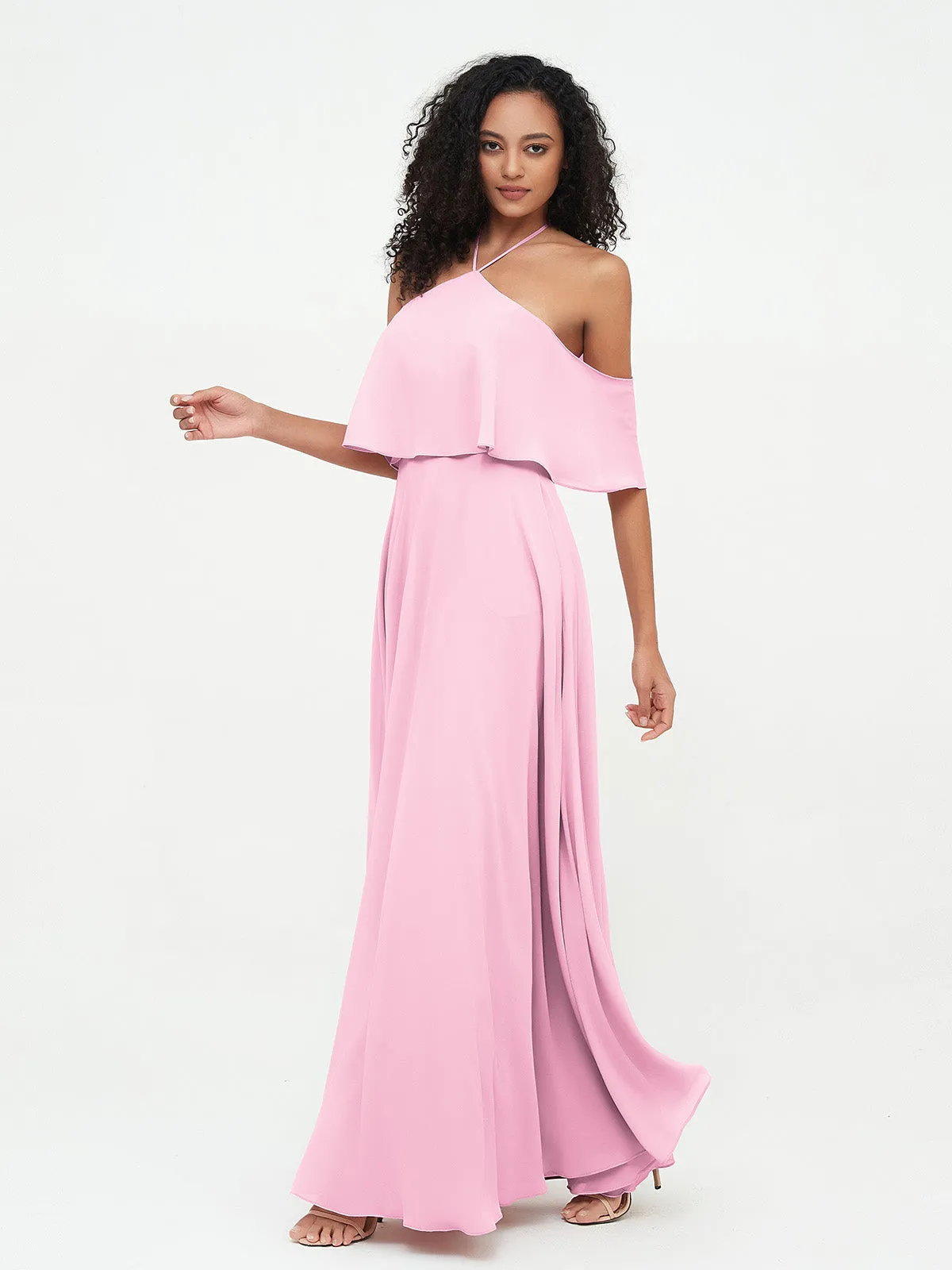 Halter Off the Shoulder Max Dresses with Pockets-Candy Pink Plus Size