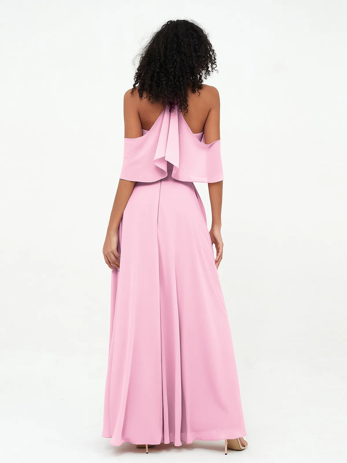 Halter Off the Shoulder Max Dresses with Pockets-Candy Pink Plus Size