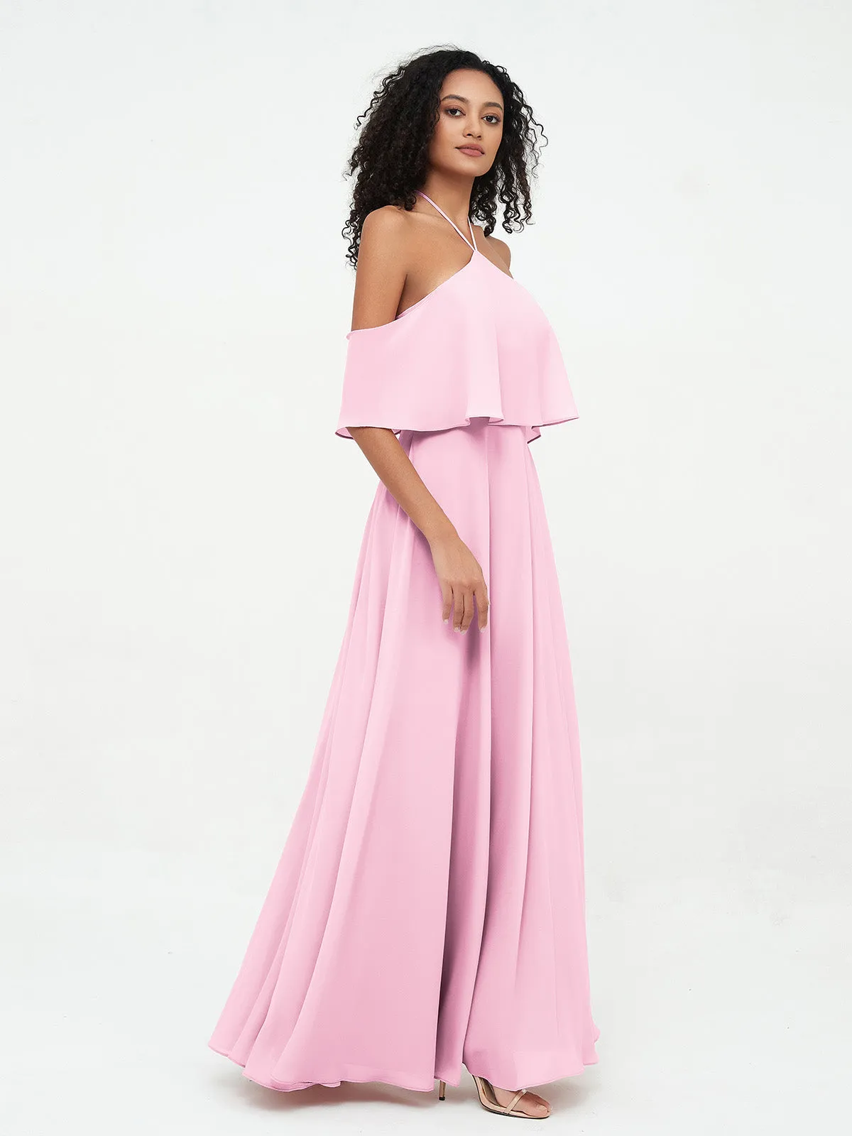 Halter Off the Shoulder Max Dresses with Pockets-Candy Pink Plus Size