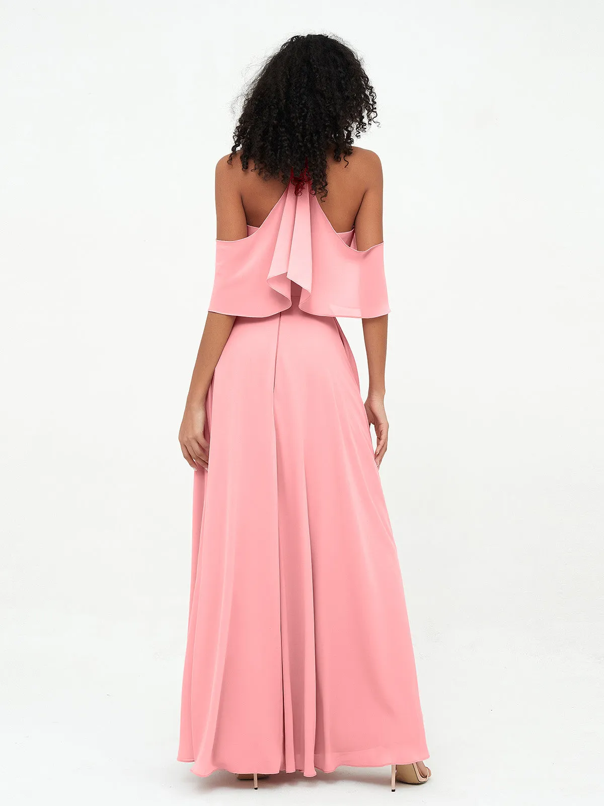 Halter Off the Shoulder Max Dresses with Pockets-Flamingo