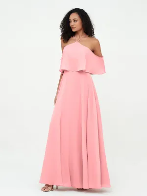 Halter Off the Shoulder Max Dresses with Pockets-Flamingo