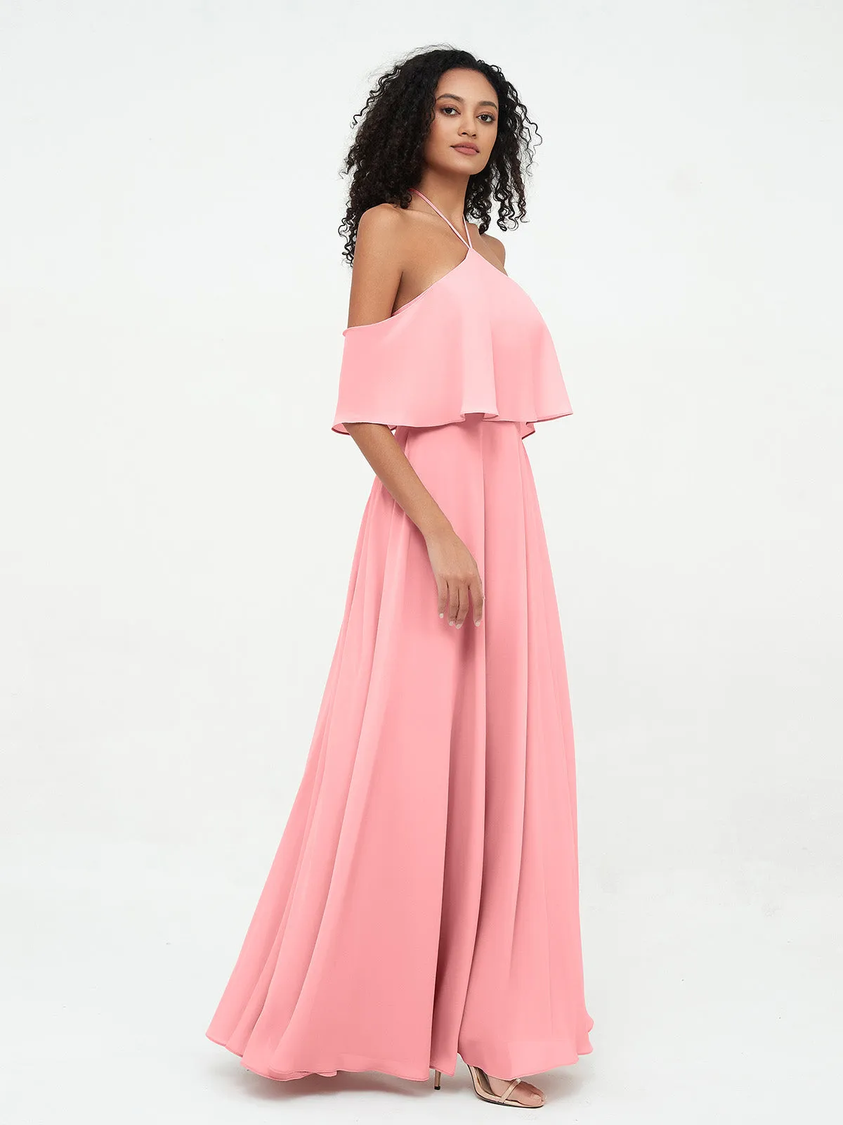 Halter Off the Shoulder Max Dresses with Pockets-Flamingo