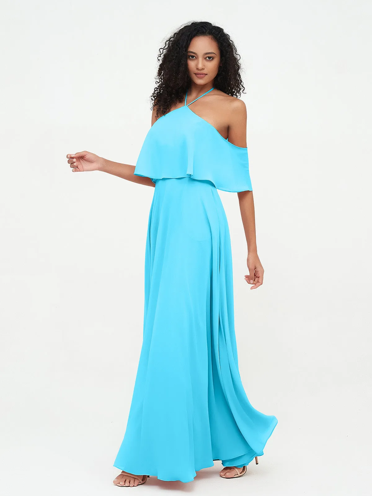 Halter Off the Shoulder Max Dresses with Pockets-Pool Plus Size