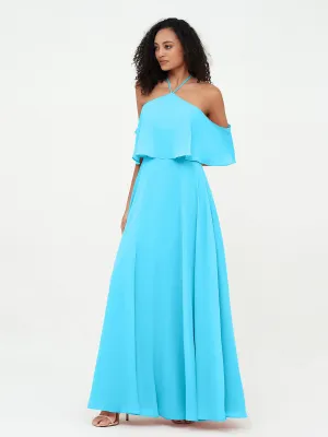 Halter Off the Shoulder Max Dresses with Pockets-Pool Plus Size