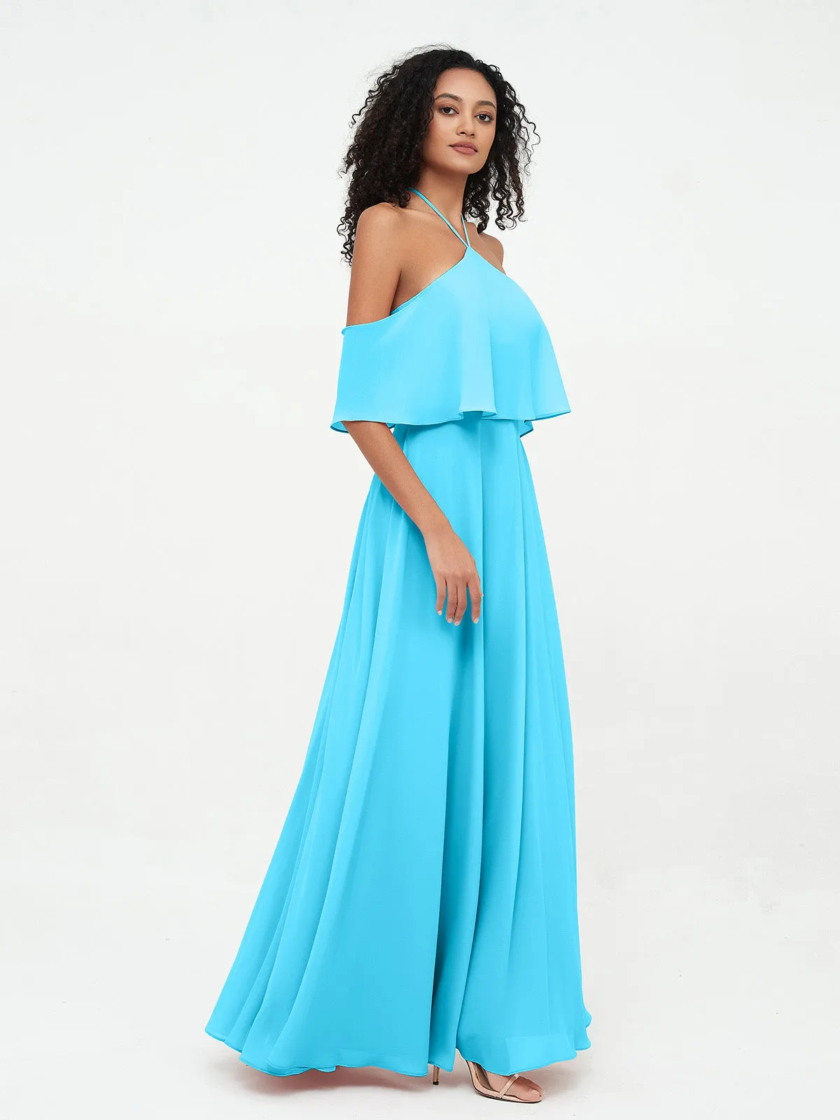 Halter Off the Shoulder Max Dresses with Pockets-Pool Plus Size