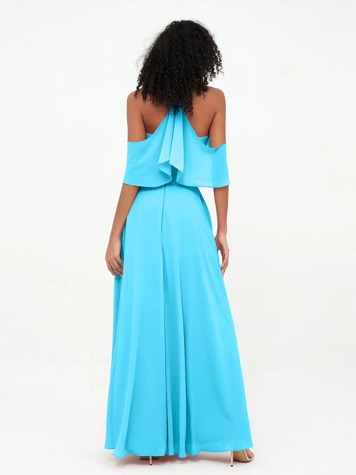 Halter Off the Shoulder Max Dresses with Pockets-Pool Plus Size