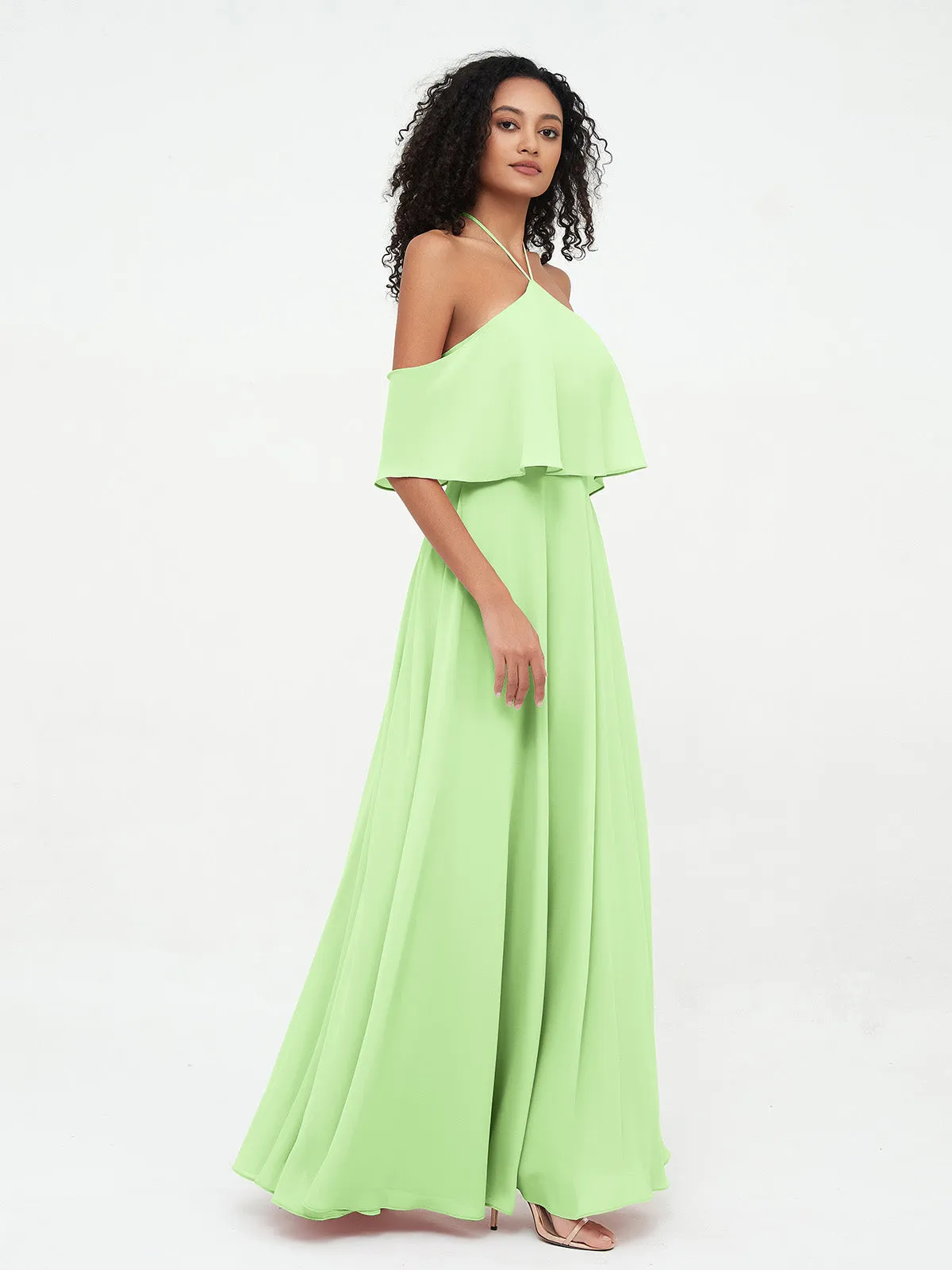 Halter Off the Shoulder Max Dresses with Pockets-Sage Plus Size