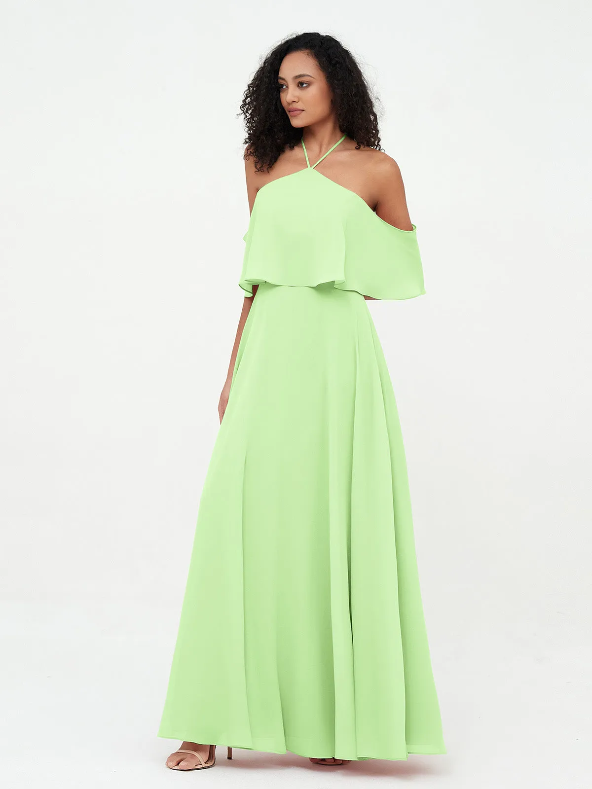 Halter Off the Shoulder Max Dresses with Pockets-Sage Plus Size