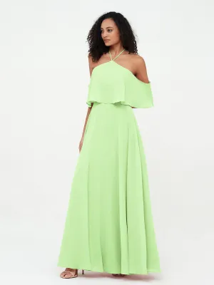 Halter Off the Shoulder Max Dresses with Pockets-Sage Plus Size