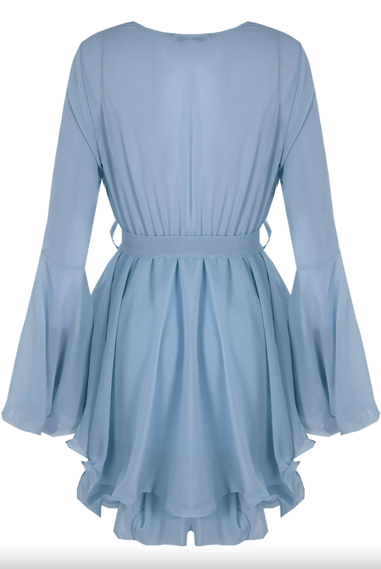 Hanella - Baby Blue Chiffon Belted Skater Dress