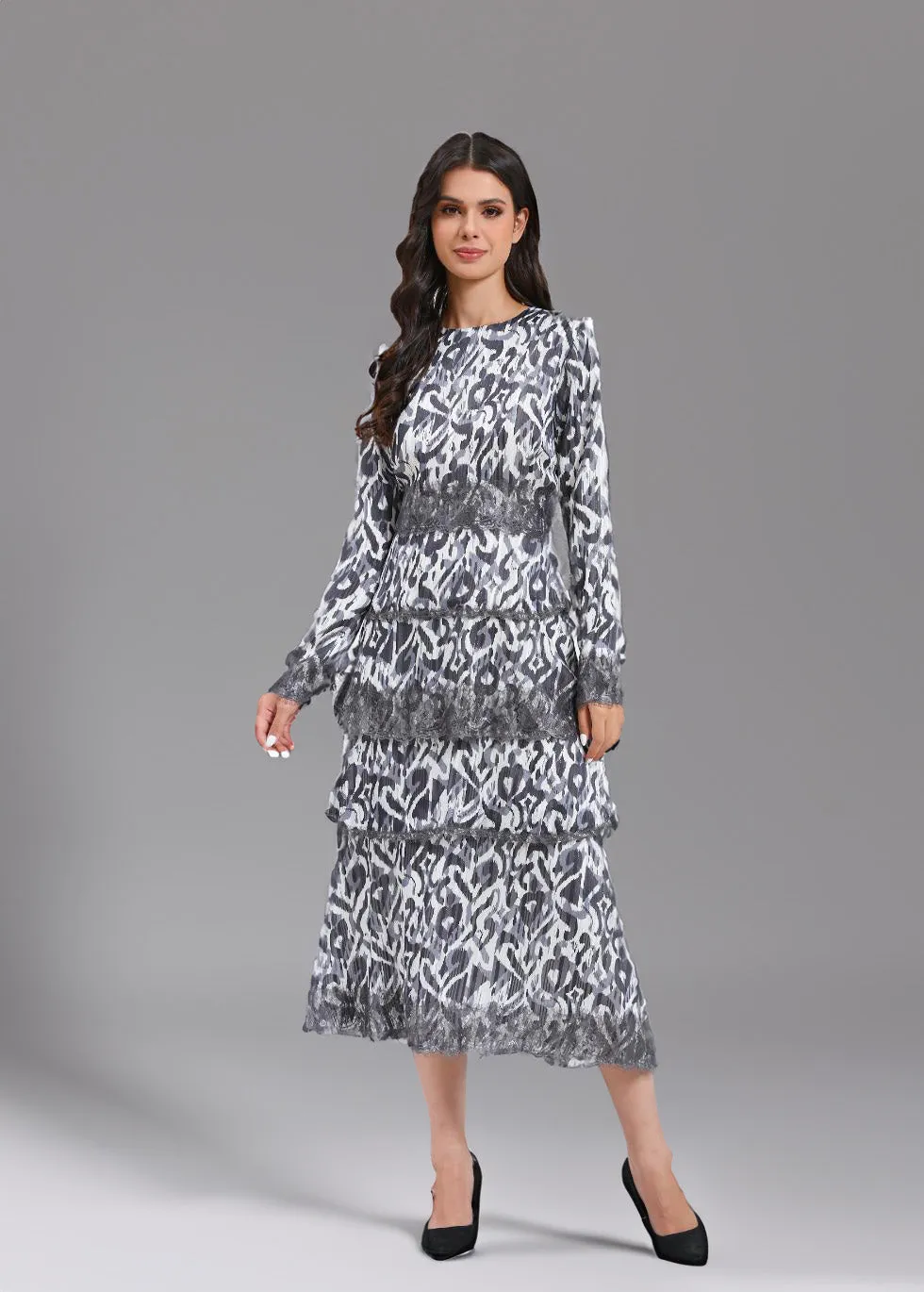 Icy Elegance Tiered Lace Dress