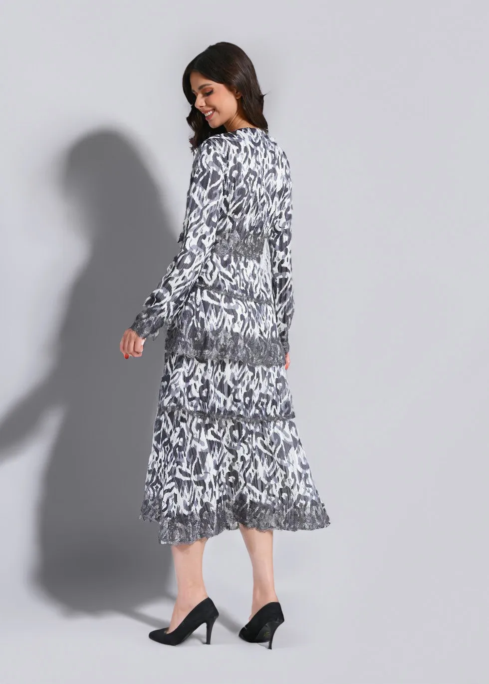 Icy Elegance Tiered Lace Dress