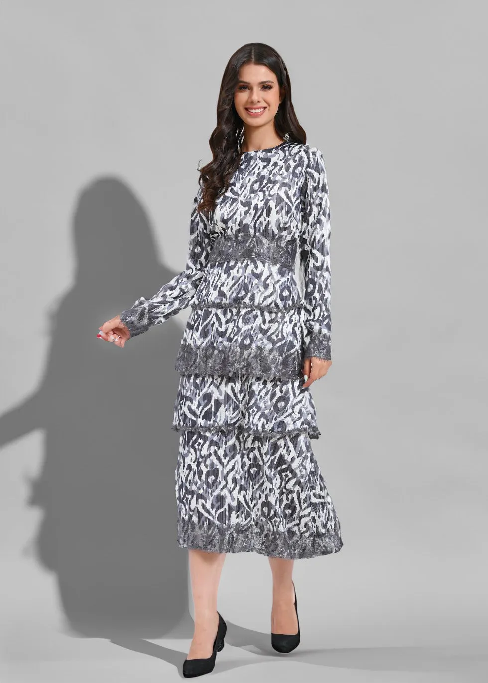 Icy Elegance Tiered Lace Dress