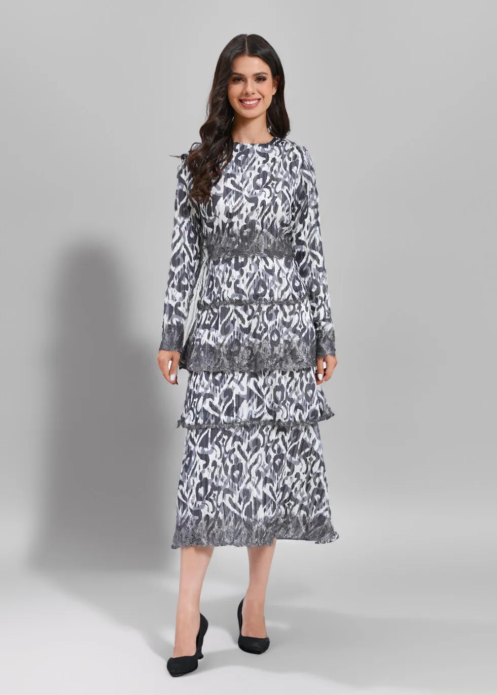Icy Elegance Tiered Lace Dress