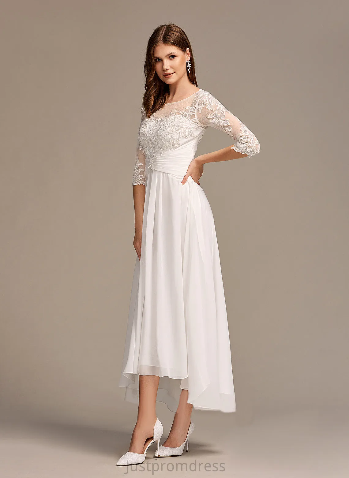 Illusion Eden Wedding Dresses A-Line Wedding Chiffon With Dress Lace Asymmetrical
