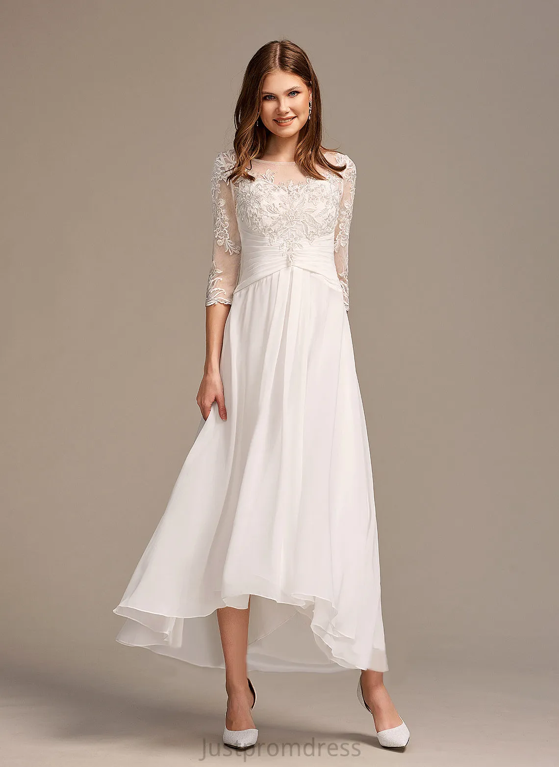 Illusion Eden Wedding Dresses A-Line Wedding Chiffon With Dress Lace Asymmetrical