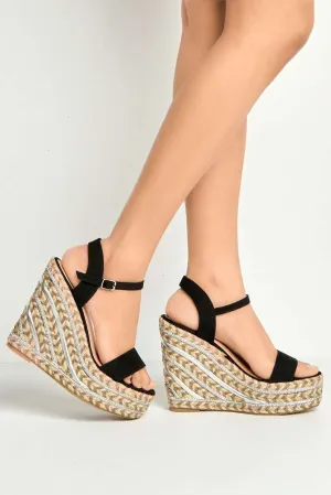 Imani Diamante Detailed Anklestrap Wedges in Black