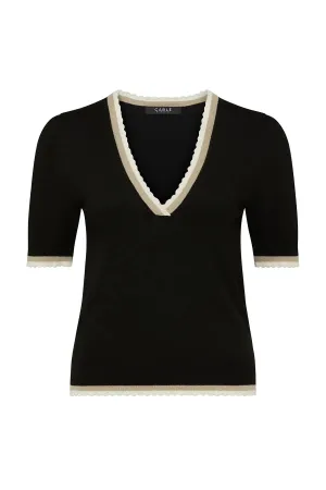 Joelle Scallop Knit Top | Black