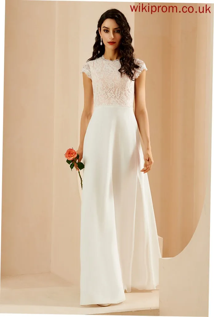 Lace Wedding Dresses A-Line Kristen Dress With Chiffon Scoop Floor-Length Wedding Neck