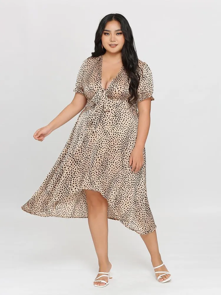 Leopard Knot Satin Midi Dress
