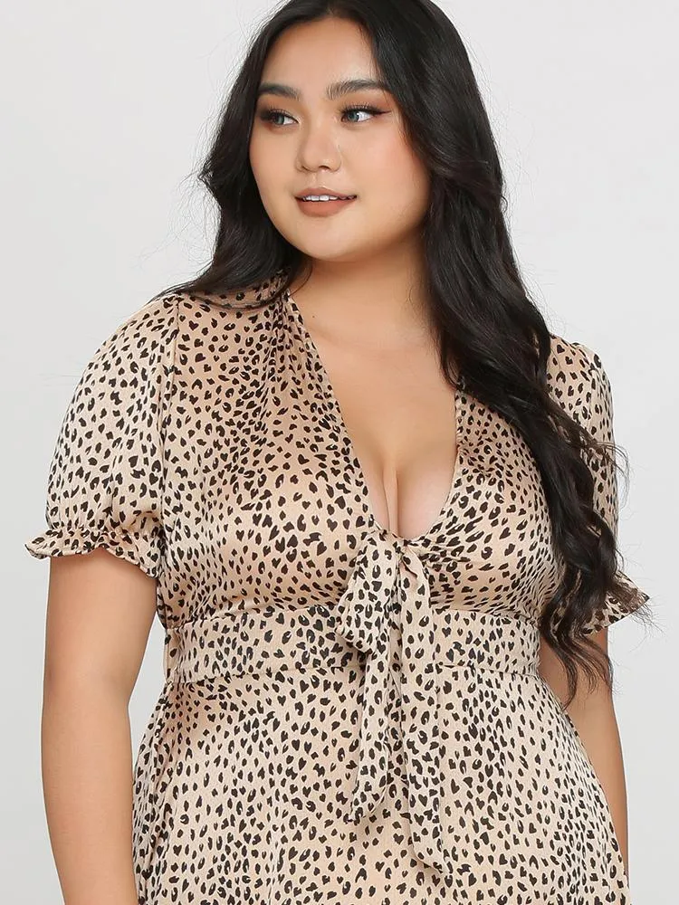 Leopard Knot Satin Midi Dress