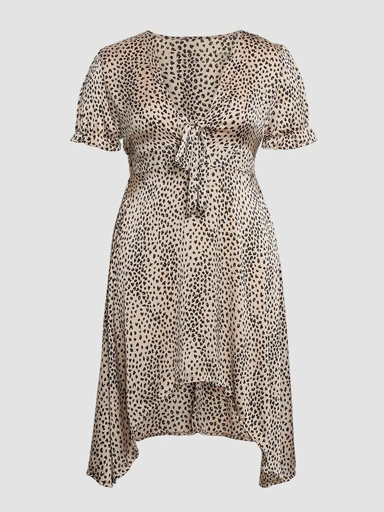 Leopard Knot Satin Midi Dress