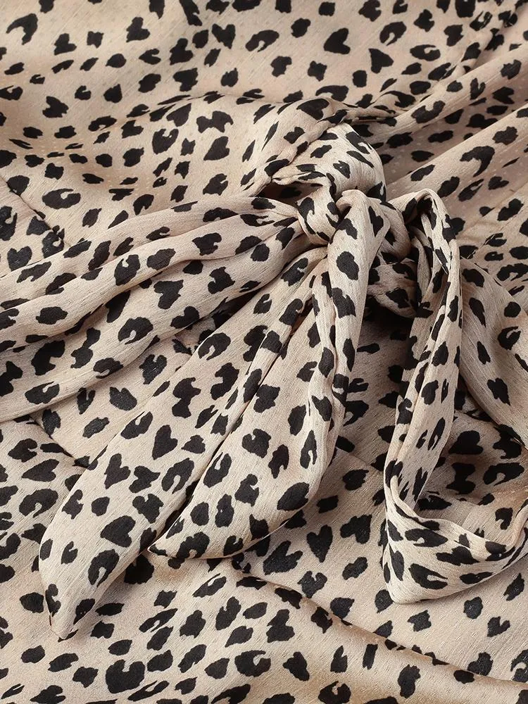 Leopard Knot Satin Midi Dress