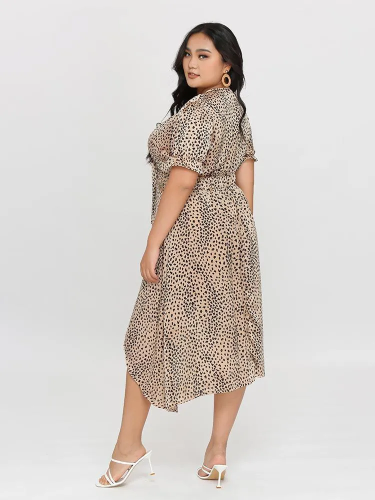 Leopard Knot Satin Midi Dress