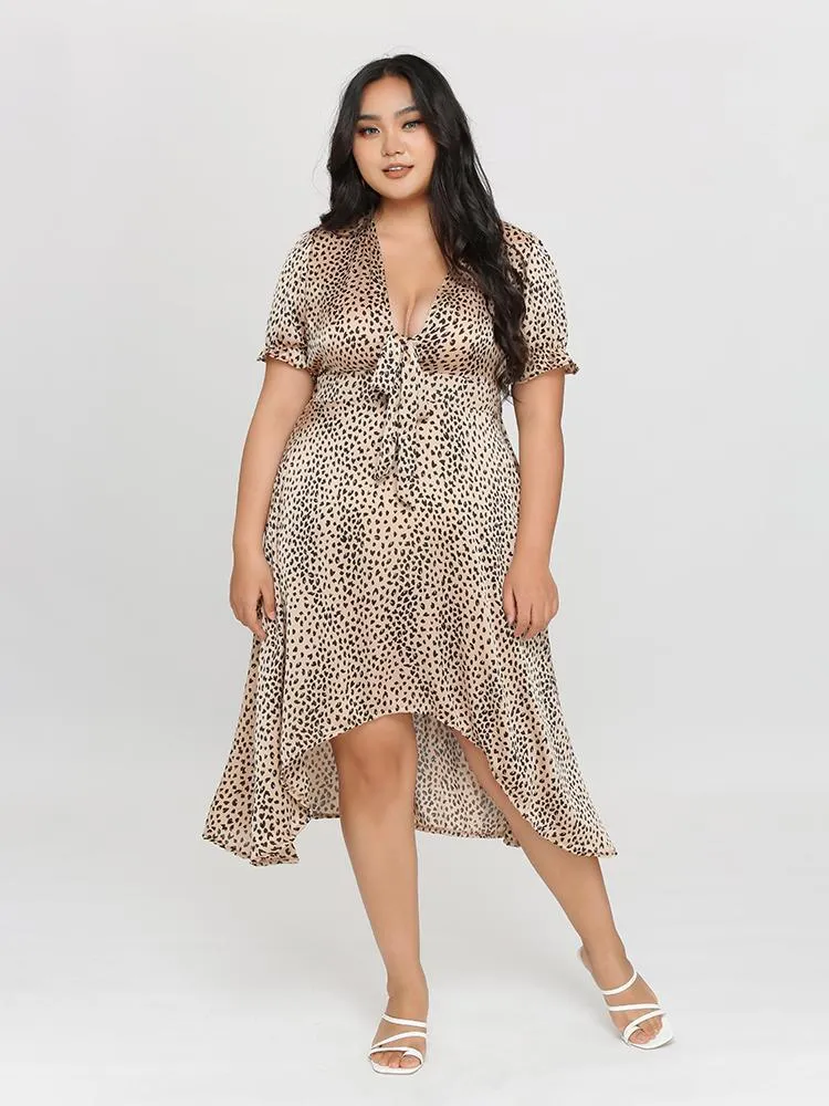 Leopard Knot Satin Midi Dress