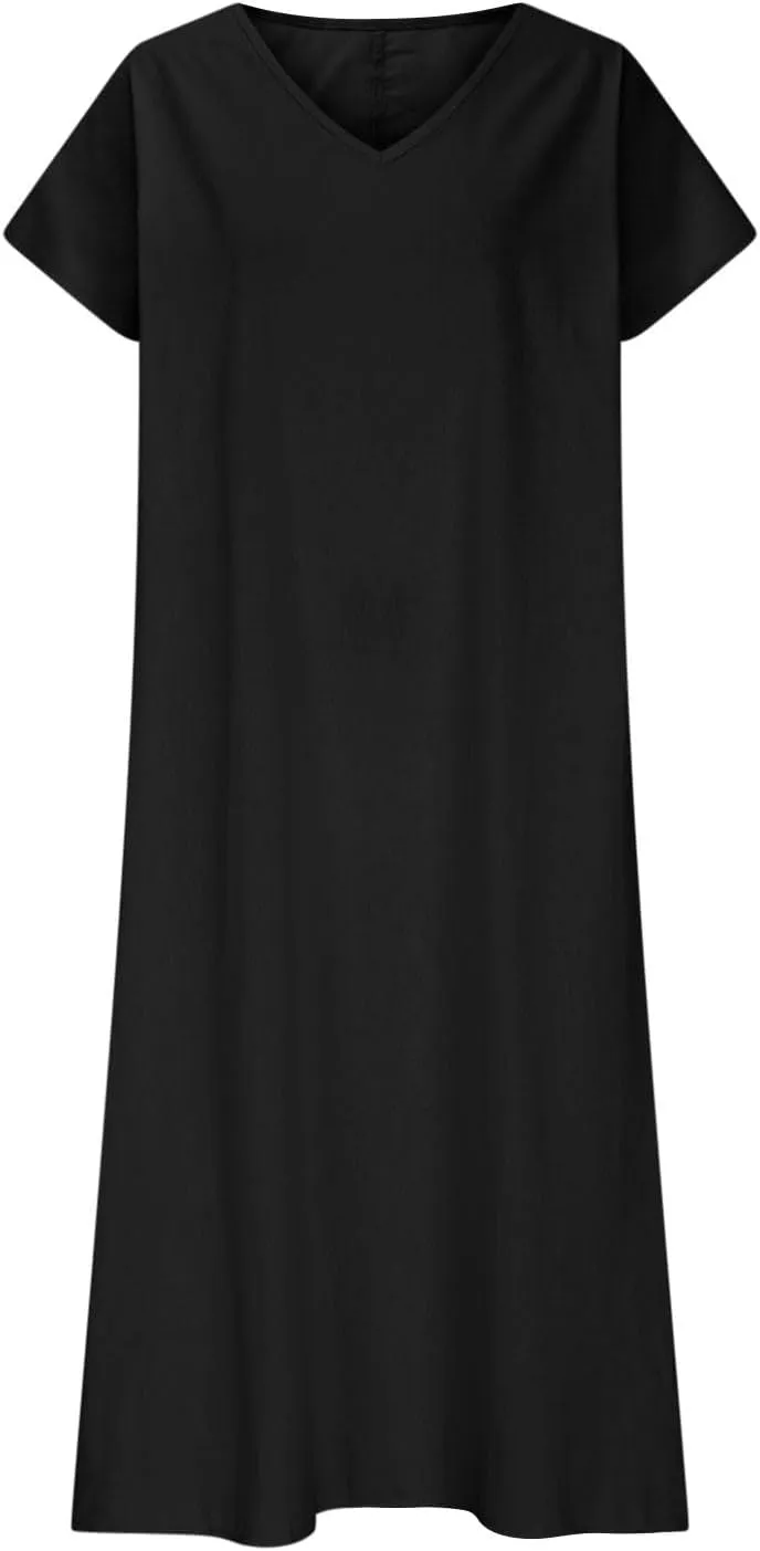 Linen Dresses for Women 2025 Trendy Vneck Long Maxi Dress Flowy Summer Sundresses Boho Beach Wear