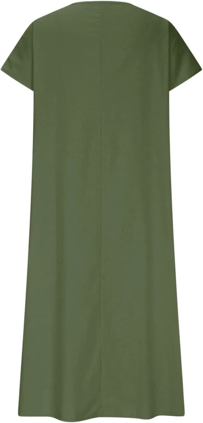 Linen Dresses for Women 2025 Trendy Vneck Long Maxi Dress Flowy Summer Sundresses Boho Beach Wear