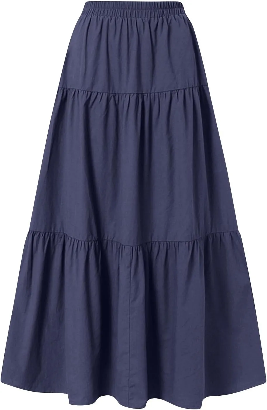 Linen Maxi Skirts for Women 2025 Summer Bow Elastic Waist A Line Tiered Boho Skirt Vacation Beach Long Pleated Skirt