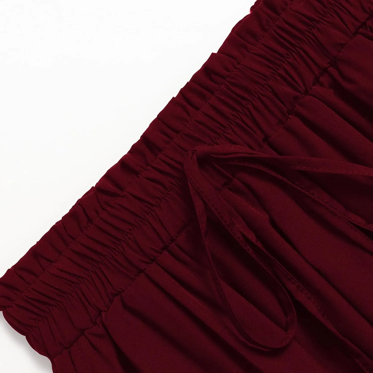Linen Skirt Women Midi Summer Drawstring Elastic High Waist A-Line Ruffle Elegant Skirt Knee Length with Pockets