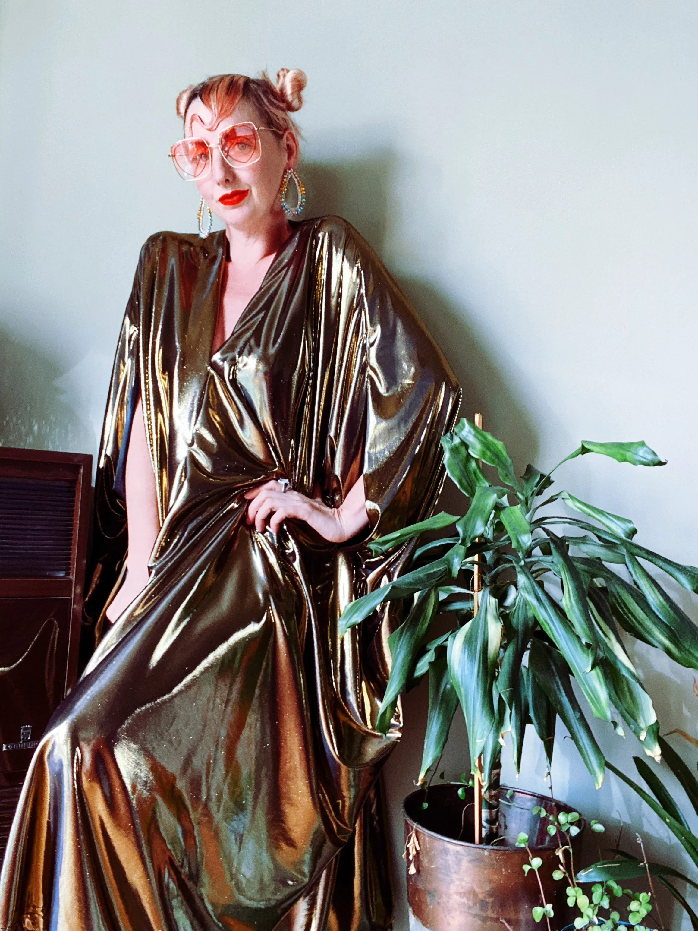 Liquid Gold Slinky Kaftan Midi / Maxi / Kimono