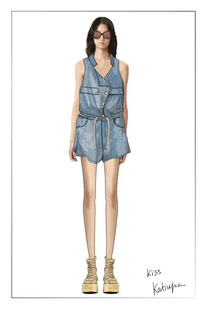 Liu Playsuit in Cotton Modal Denim