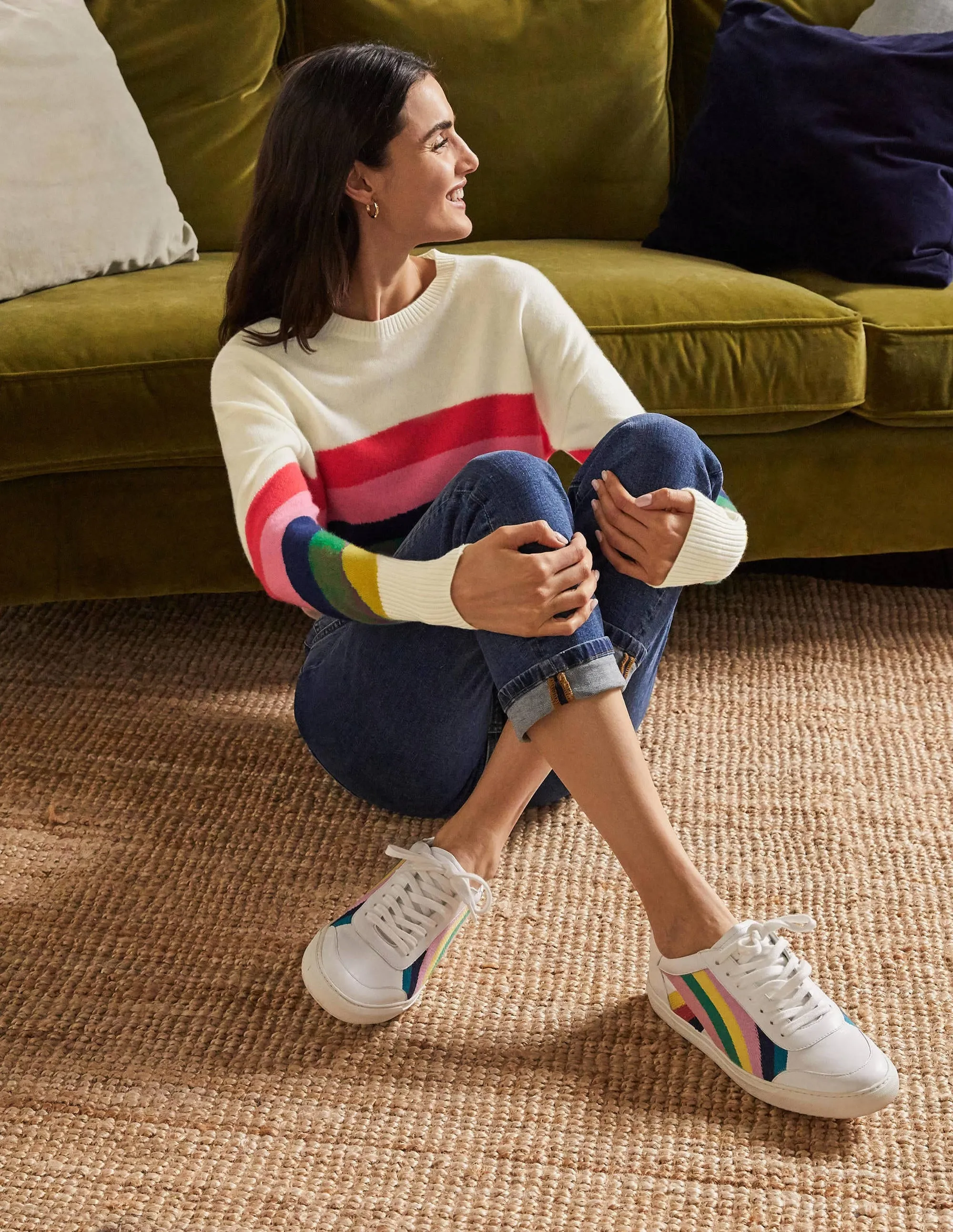 Margot Cashmere Jumper-Ivory/Rainbow Stripe