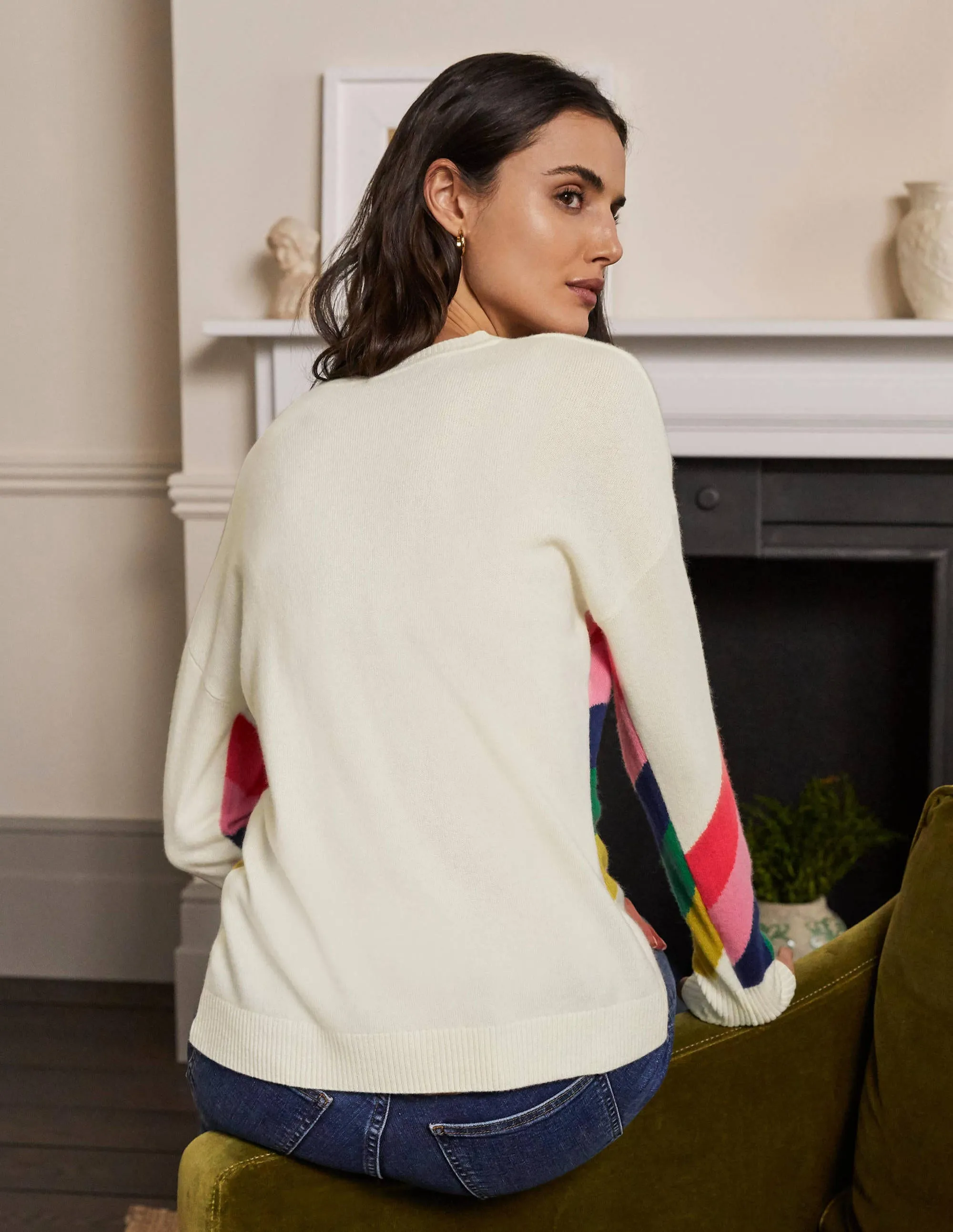 Margot Cashmere Jumper-Ivory/Rainbow Stripe