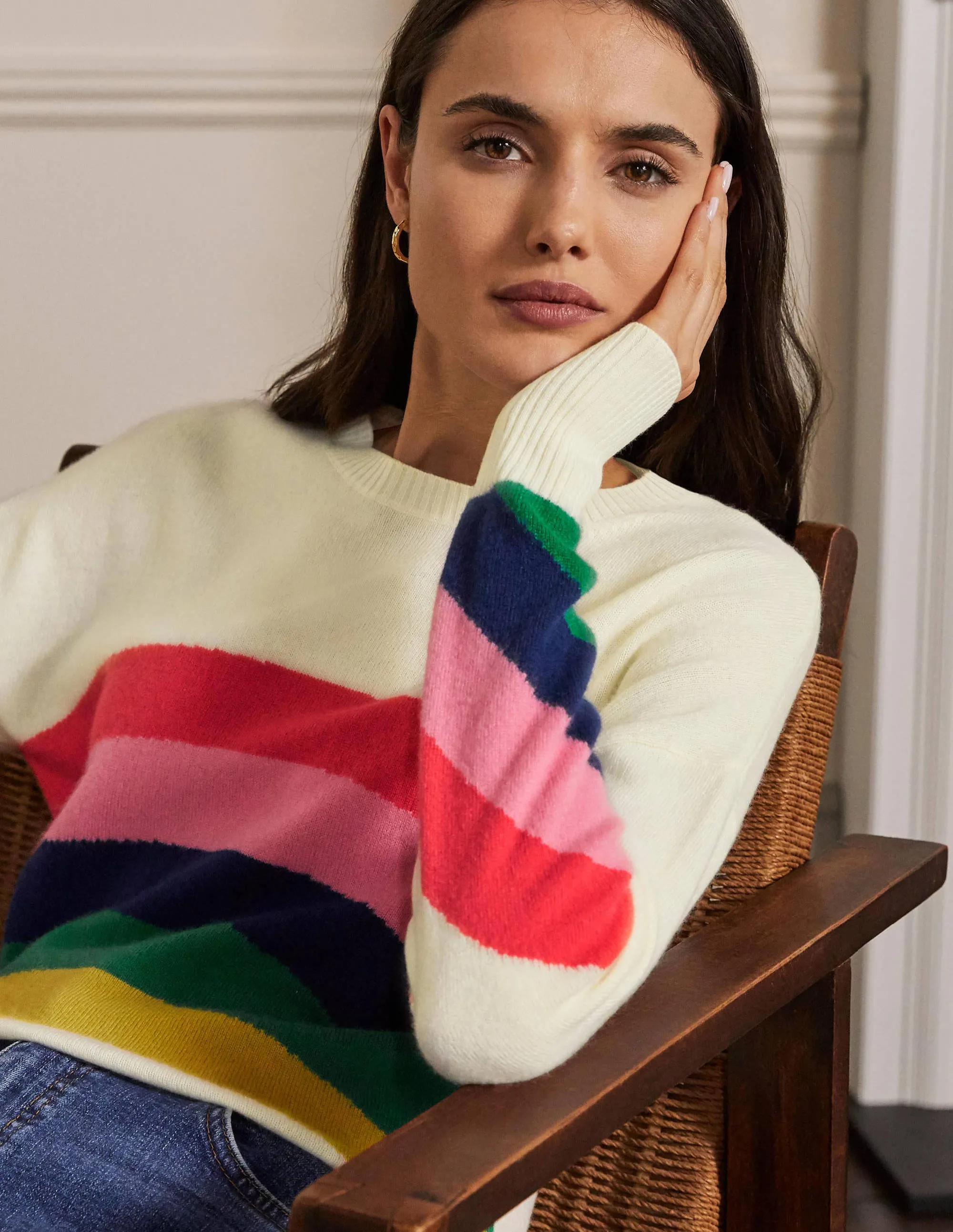 Margot Cashmere Jumper-Ivory/Rainbow Stripe