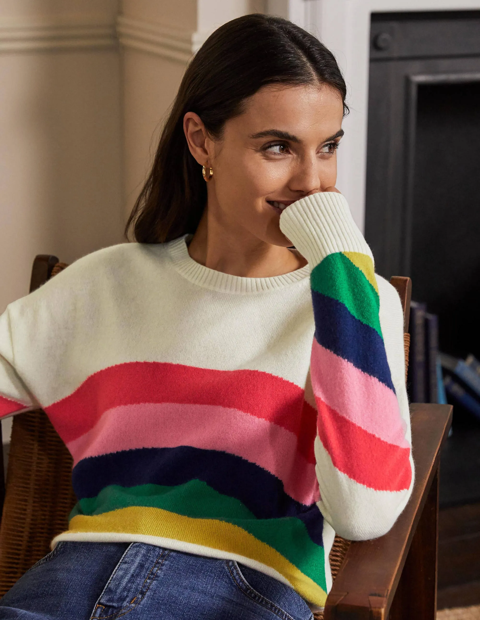 Margot Cashmere Jumper-Ivory/Rainbow Stripe