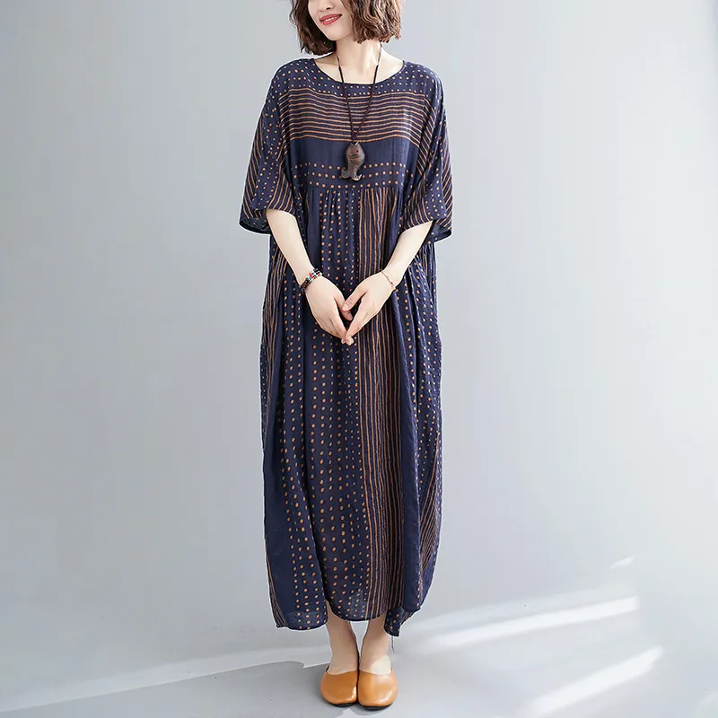 Navy Striped Loose Casual Dress