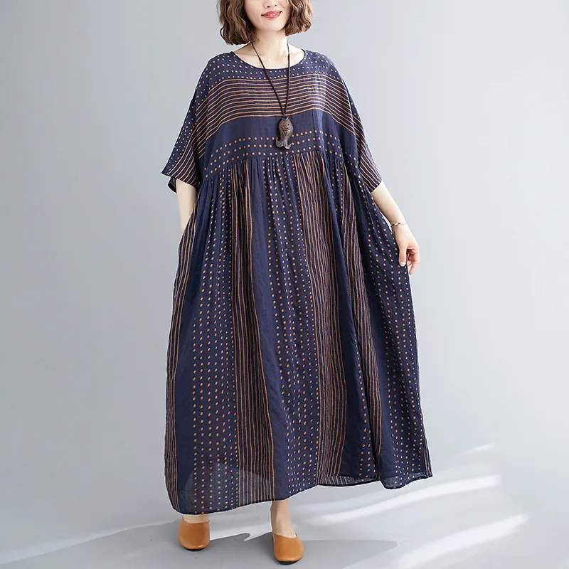 Navy Striped Loose Casual Dress