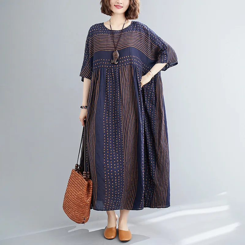 Navy Striped Loose Casual Dress