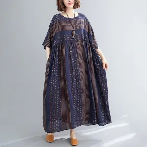 Navy Striped Loose Casual Dress