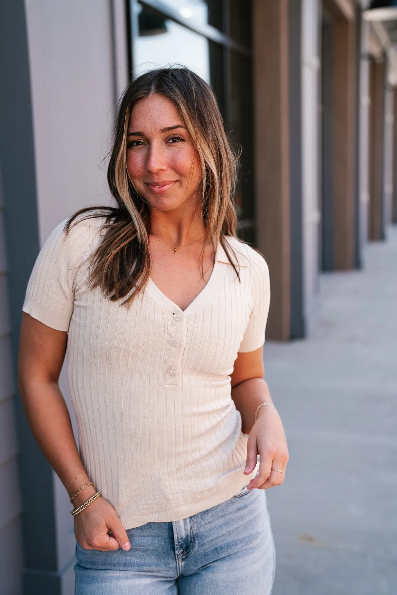 Neutral Delight Ribbed Top