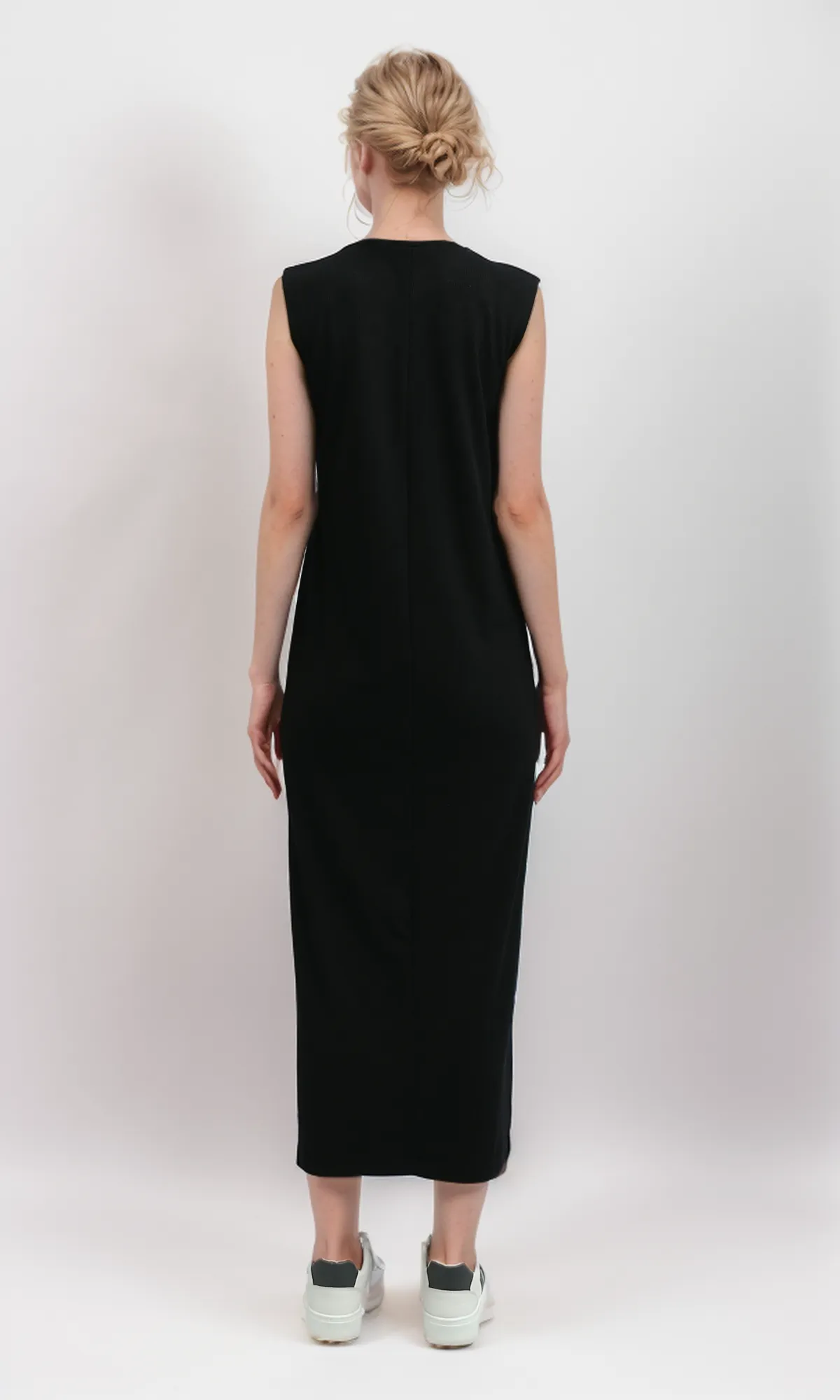 O198523 Round Neck Sleeveless Ribbed Maxi Dress