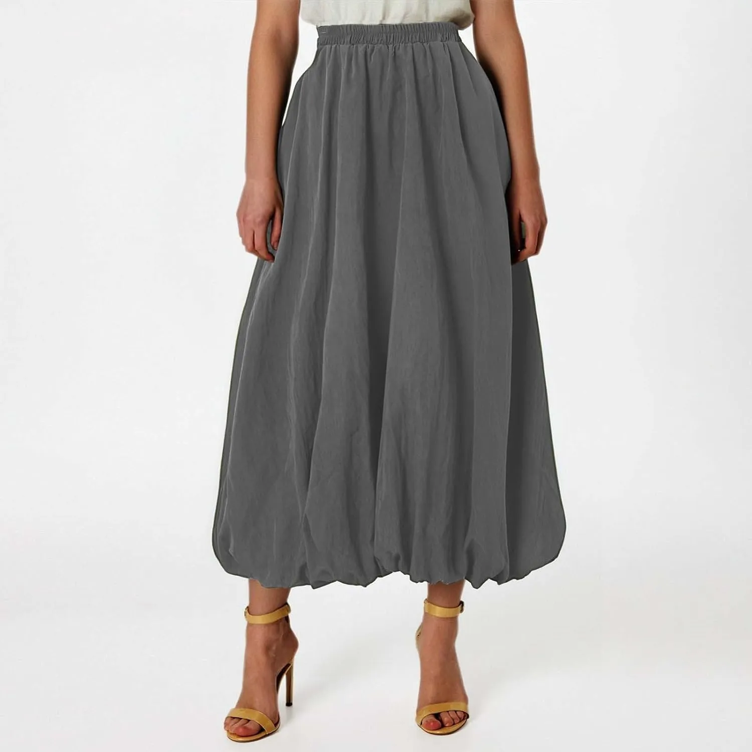 Pompon Bouffant Skirts for WomenBohemian Style Midi Skirt with Stretch A Line Trendy Summer Loose Skirts