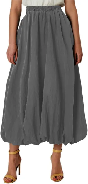 Pompon Bouffant Skirts for WomenBohemian Style Midi Skirt with Stretch A Line Trendy Summer Loose Skirts