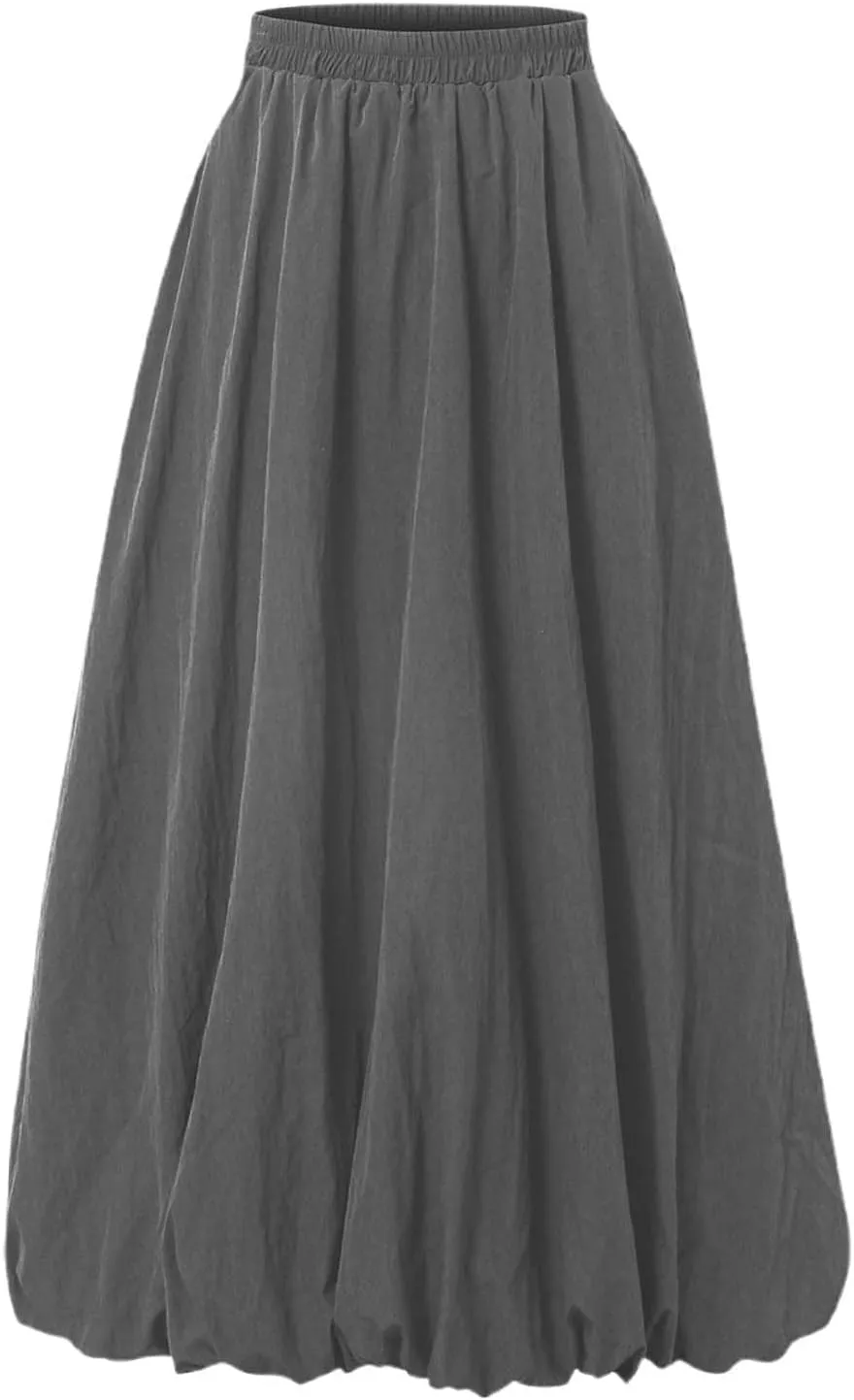 Pompon Bouffant Skirts for WomenBohemian Style Midi Skirt with Stretch A Line Trendy Summer Loose Skirts
