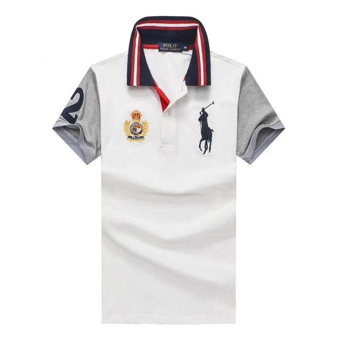 RL Custom Fit Crown Blue Big Pony HO White polo Shirt